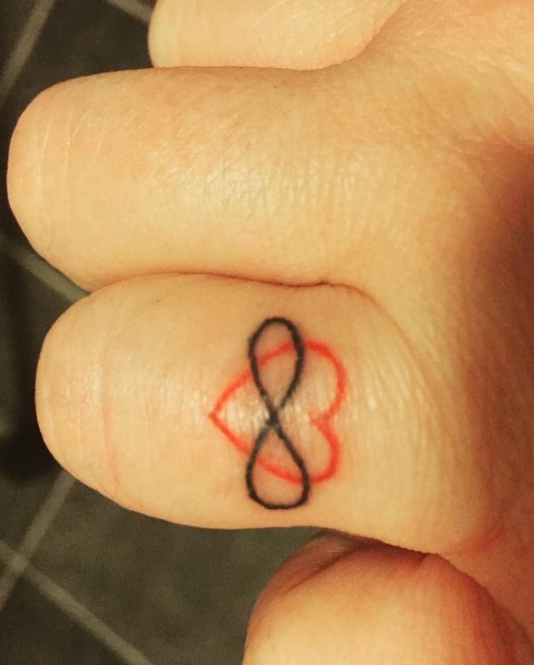 Red Heart With Black Infinity Tattoo