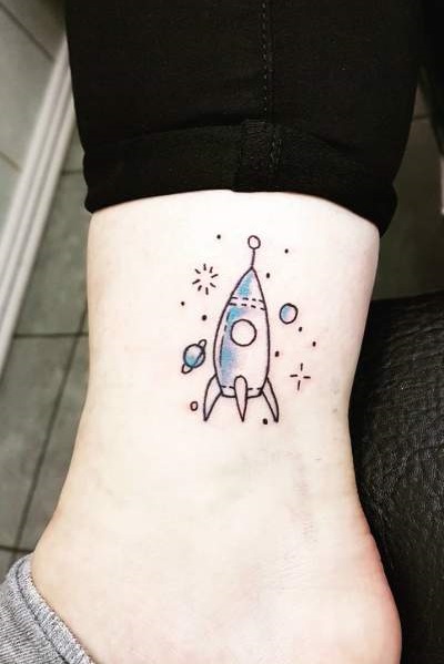 Small Rocket Tattoo on Ankle