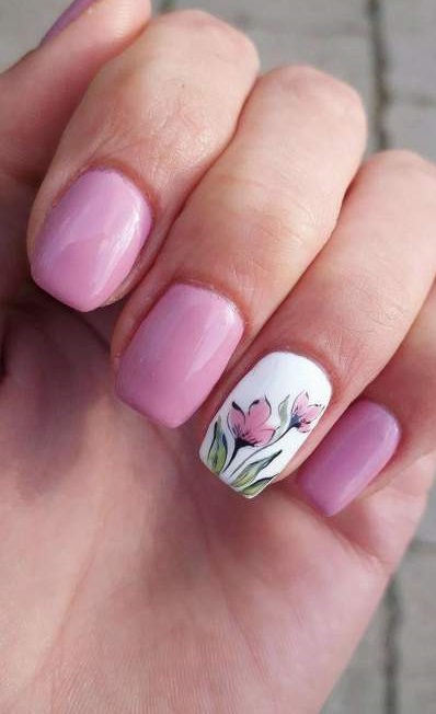 Soft Pink Flower Nails For Summer