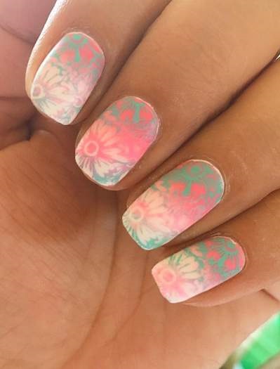 Thick Nails With Pastel Colors And Floral Pattern