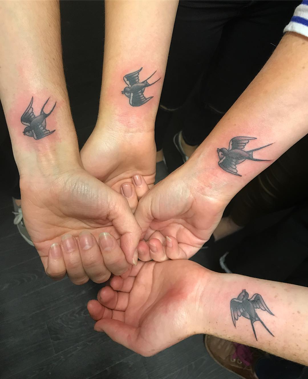 Traditional Swallow Tattoo on Wrist for Friends