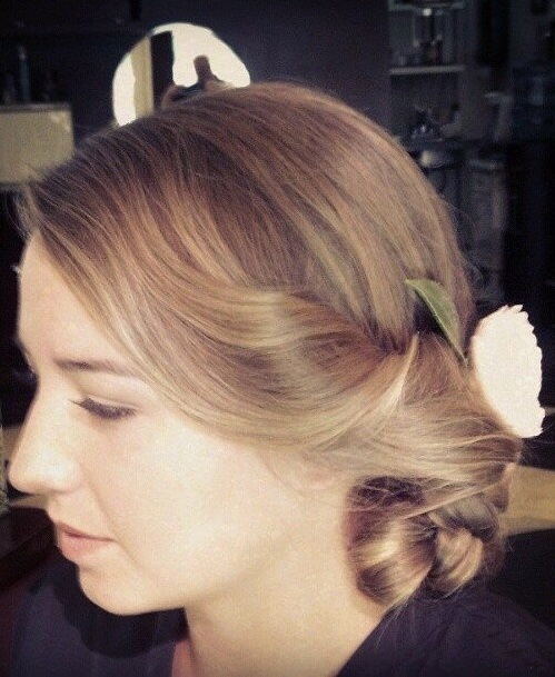 Twisted Hair Updo With Fresh Flower For Warm Weather
