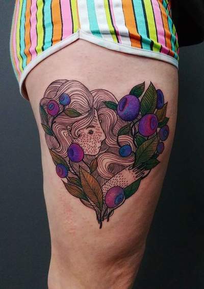 Ultimate Bright And Bold Thigh Tattoo For Women