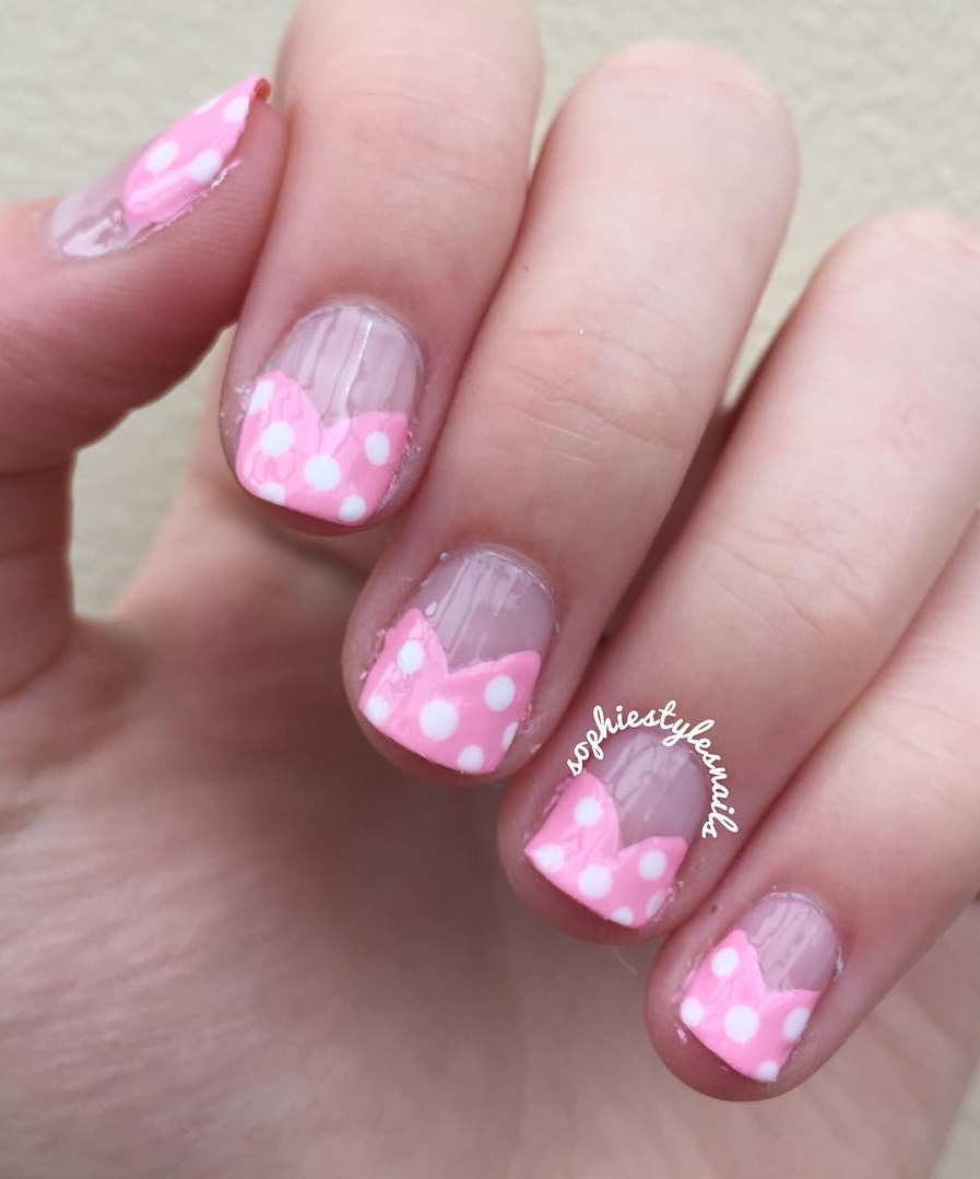 Very Pretty And Simple Pink Polka Dots French Nails