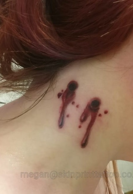 Wonderful Vampire Bites Tattoo On Neck