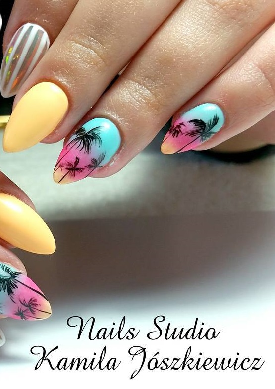 Wow Nails With Pastels Paint And Palm Tree