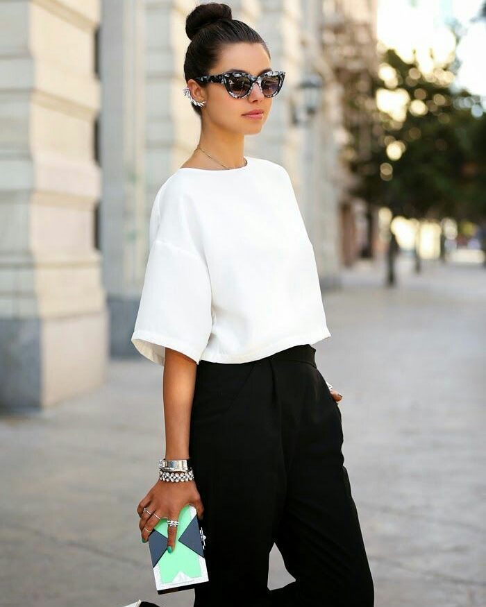 Absolutely Fabulous White Top And Black Trouser With Sunglasses