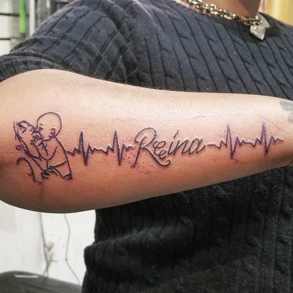 Amazing Heart Beat Line Tattoo On Sleeve