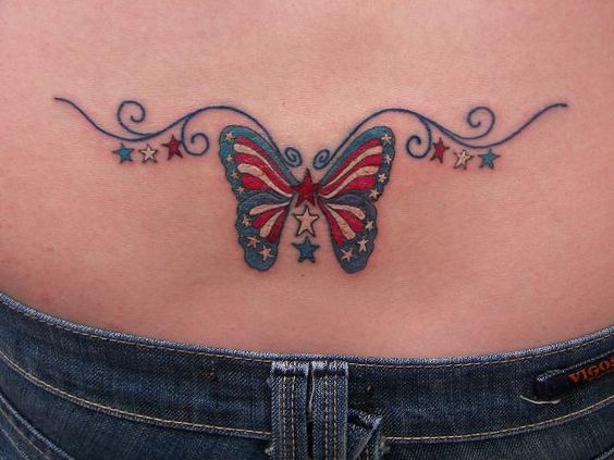 American Flag In Butterfly Design On Lower Back
