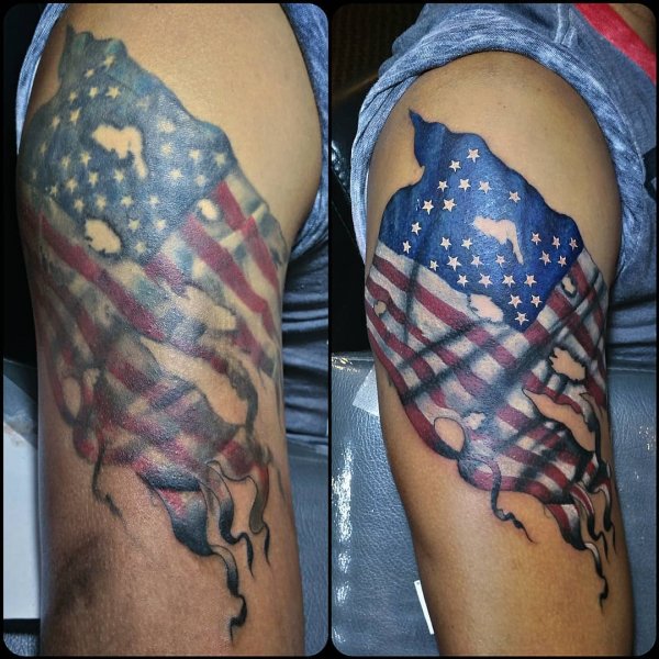 American Flag Inked On Half Sleeve