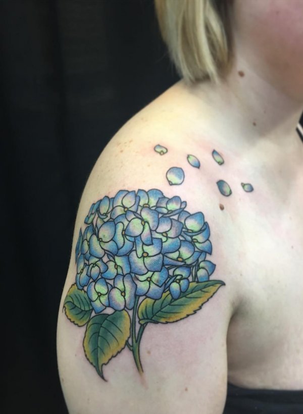 Beautiful Hydrangea Tattoo On Shoulder