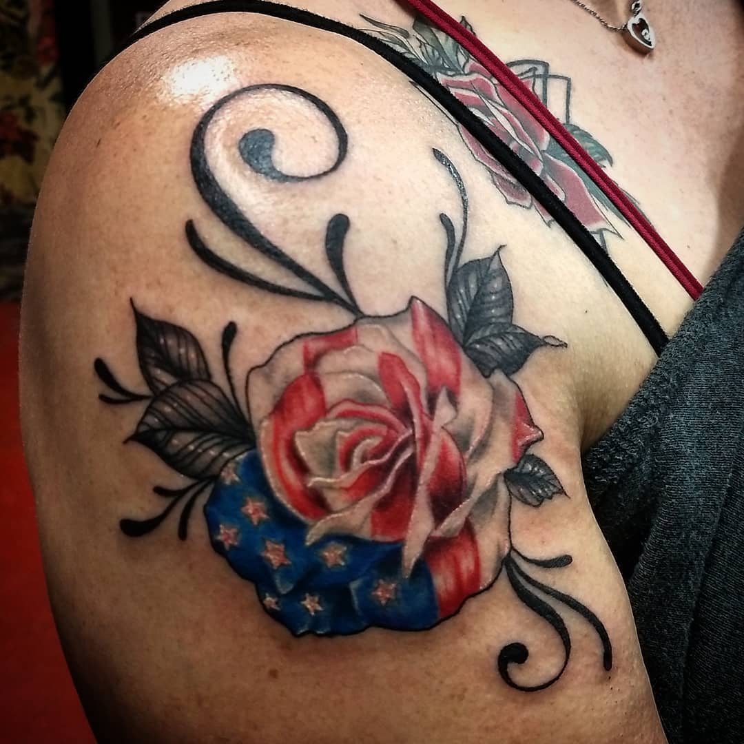 Beautiful Patriotic Rose Tattoo Idea