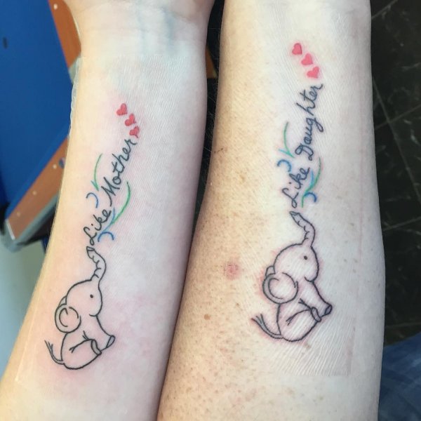 Best Little Elephant Tattoo For Mother And Daughter