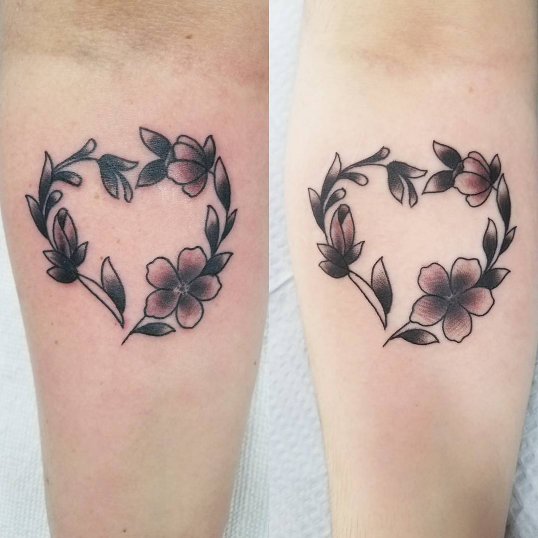 Black And Gray Flower Heart Tattoo