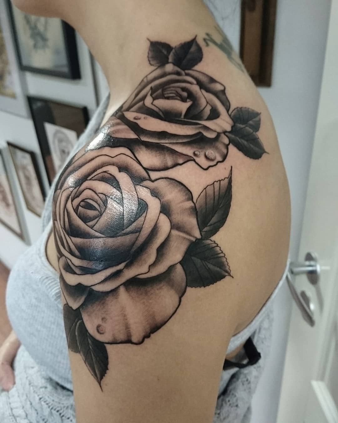 Charismatic Neck And Arm Rose Tattoo In Brown