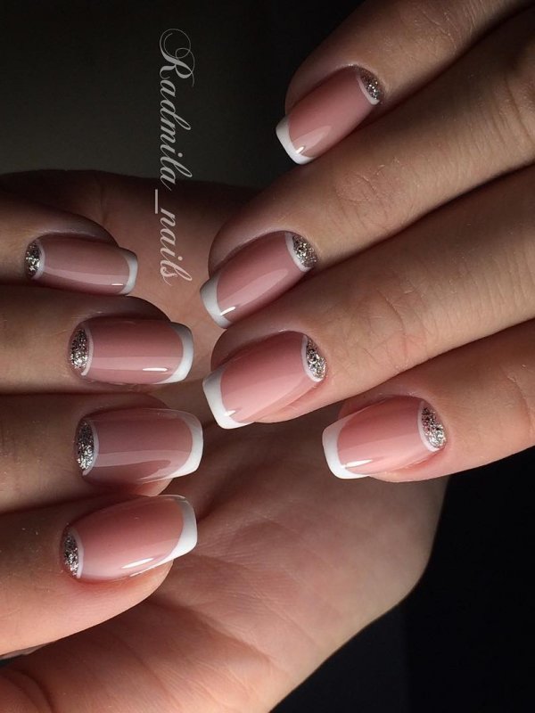 Clear White Tips With Glitter
