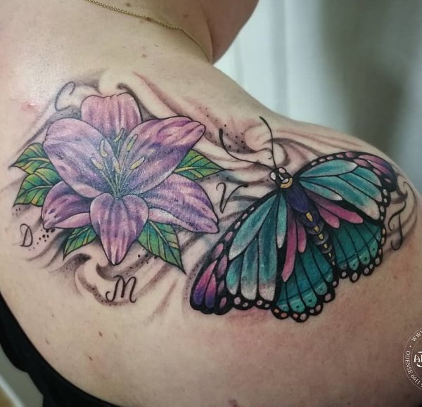 Coverup Tattoo Of Flower With Butterfly