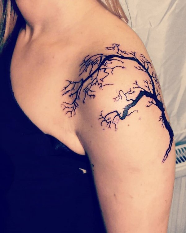Dead Tree Shoulder Tattoo For Women