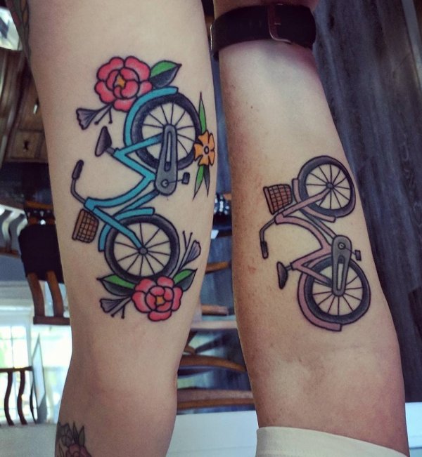 Fantastic Bicycle Tattoo For Mother And Daughter