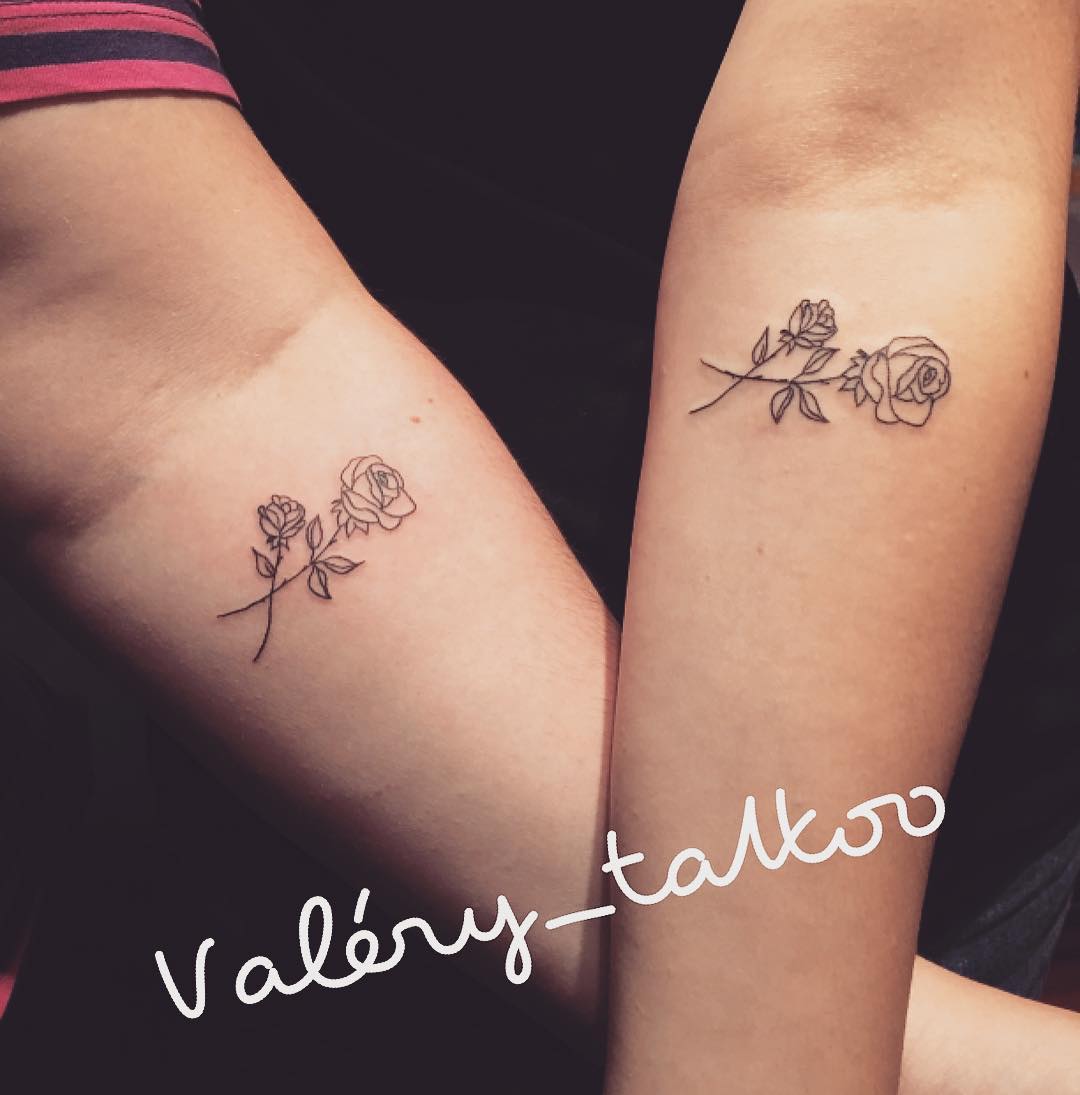 Fineline Mother Daughter Rose Tattoo On Forearm