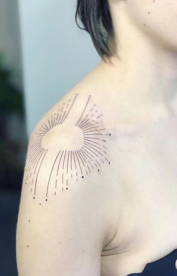 Marvelous Fineline Sun Tattoo Idea