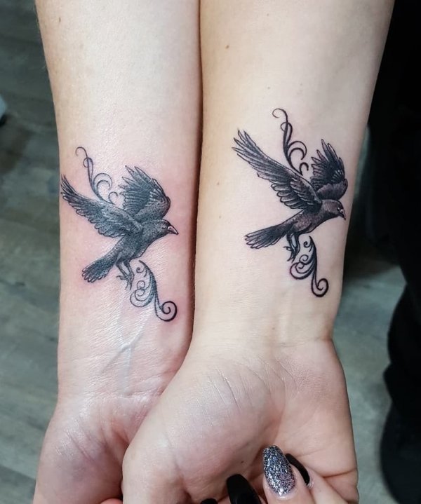 Marvelous Matching Raven Tattoo On Wrist