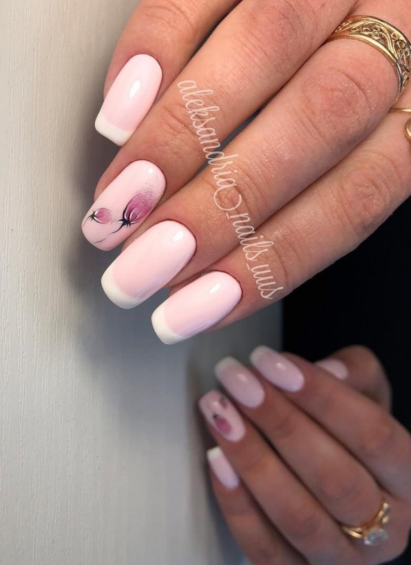 Matte Pink Floral Attractive French Nails