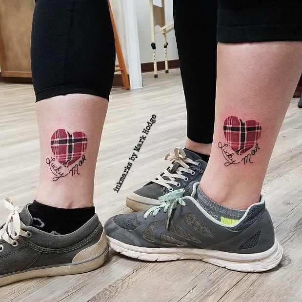 Memorial Plaid Shirt Heart Tattoo On Ankle