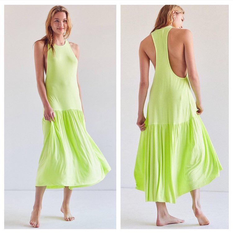 Sassy Lemon Lime Drop Waist Maxi Dress For Summer