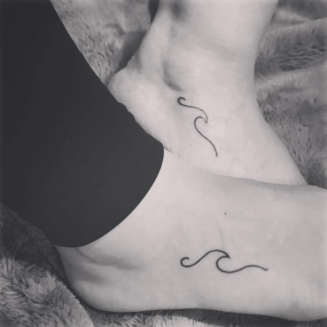 Simple Matching Wave Tattoo On Ankle