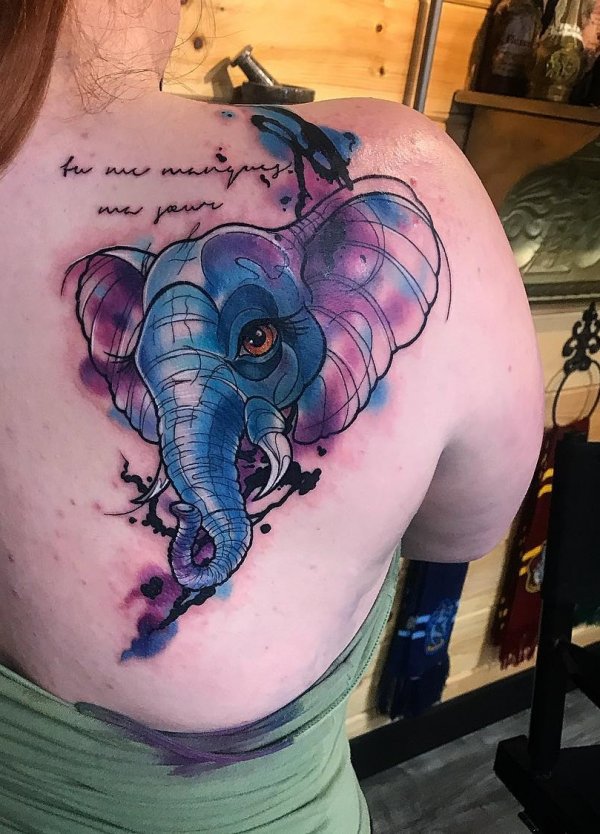 Splash Of Color Elephant Tattoo Design For Girls