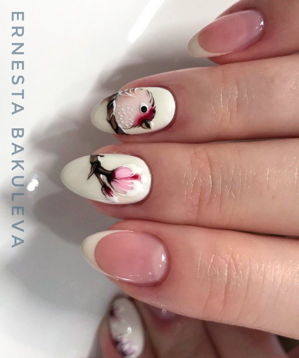 Stylish Thick White Tips With Pink Angry Bird
