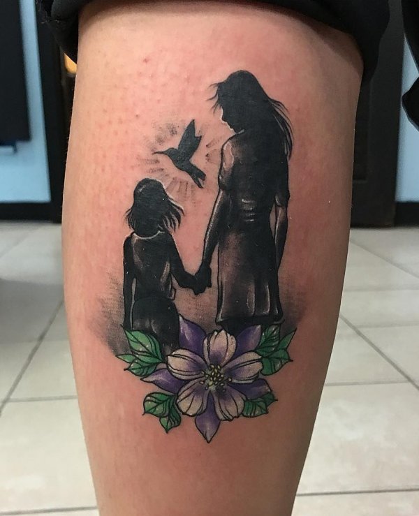 Superb Mother Daughter Tattoo On Lower Leg