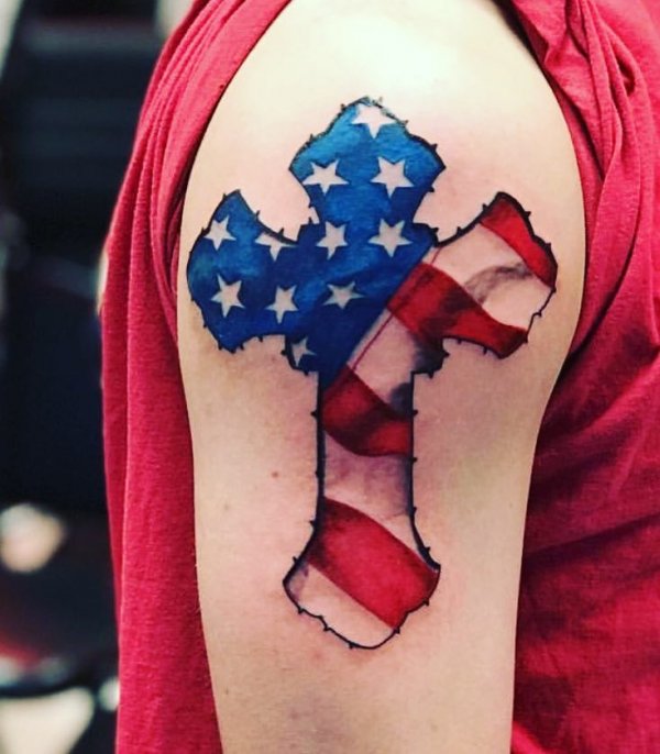 Swanky American Flag Tattoo As Cross