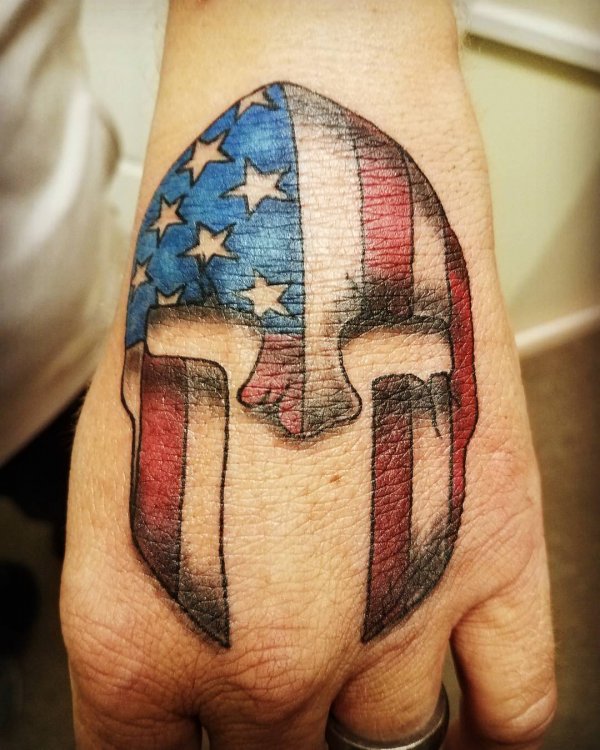Warrior Mask 4th July Tattoo On Hand