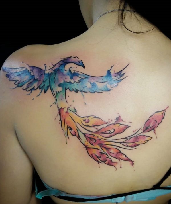 Watercolor Phoenix Tattoo Start From Shoulder To Back - Blurmark