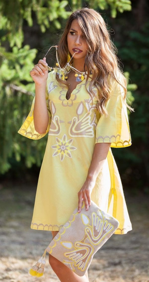 Yellow Embroidery Short Dress