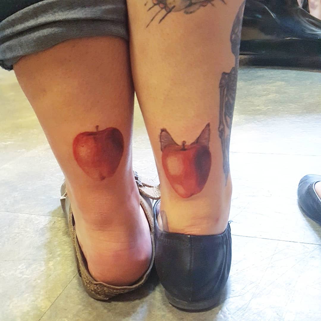 Adorable Matching Apple Tattoo With Cat Ears