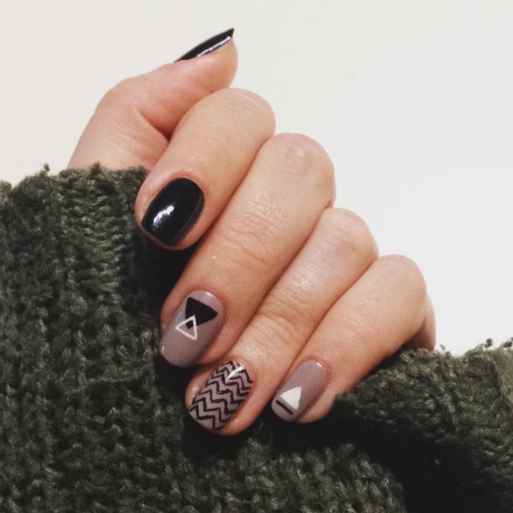 Adorable black and nude geometric nails