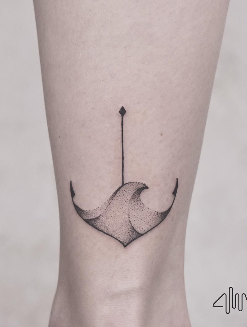 Adorable dotwork anchor tattoo on ankle