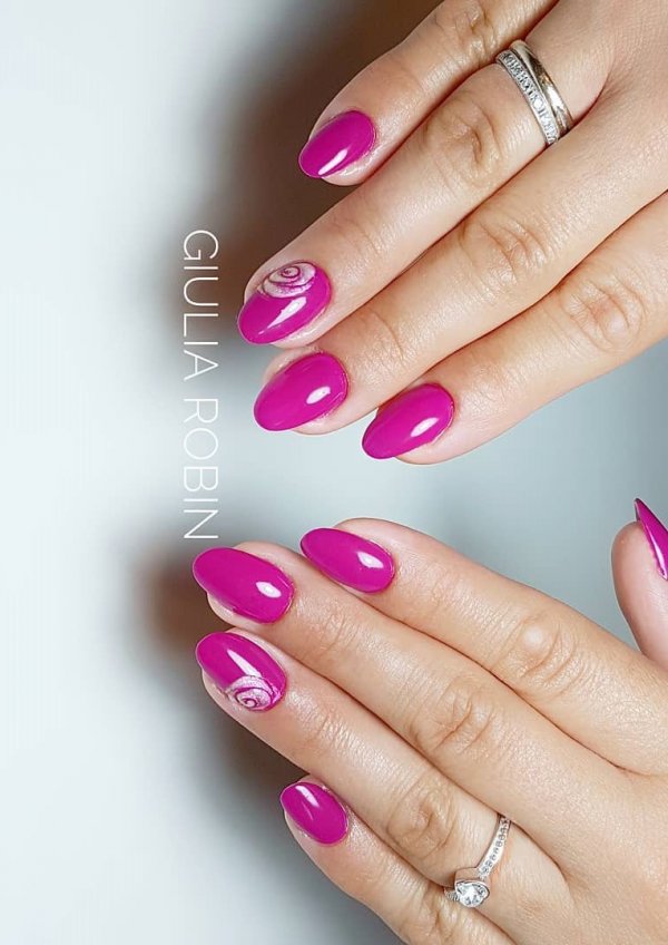 Almond Shape Violet Nails With Flower
