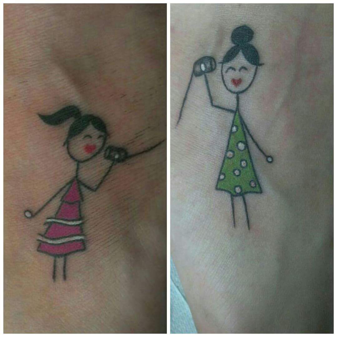 Attractive Colored Sister Connecting Tattoo