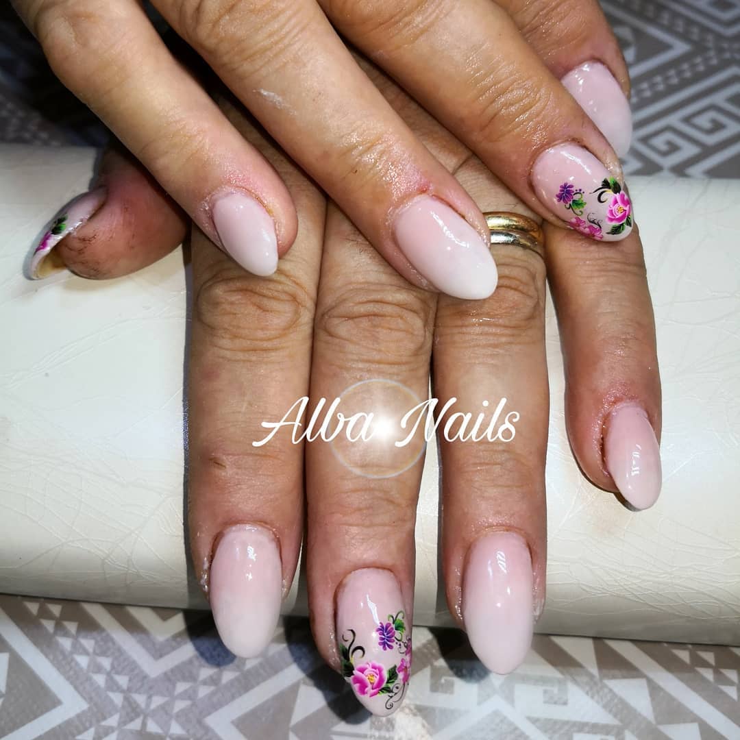 Baby Pink Nails With Pretty Flowers