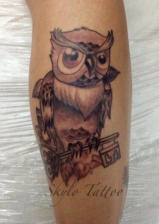 Barn Owl Tattoo With Key