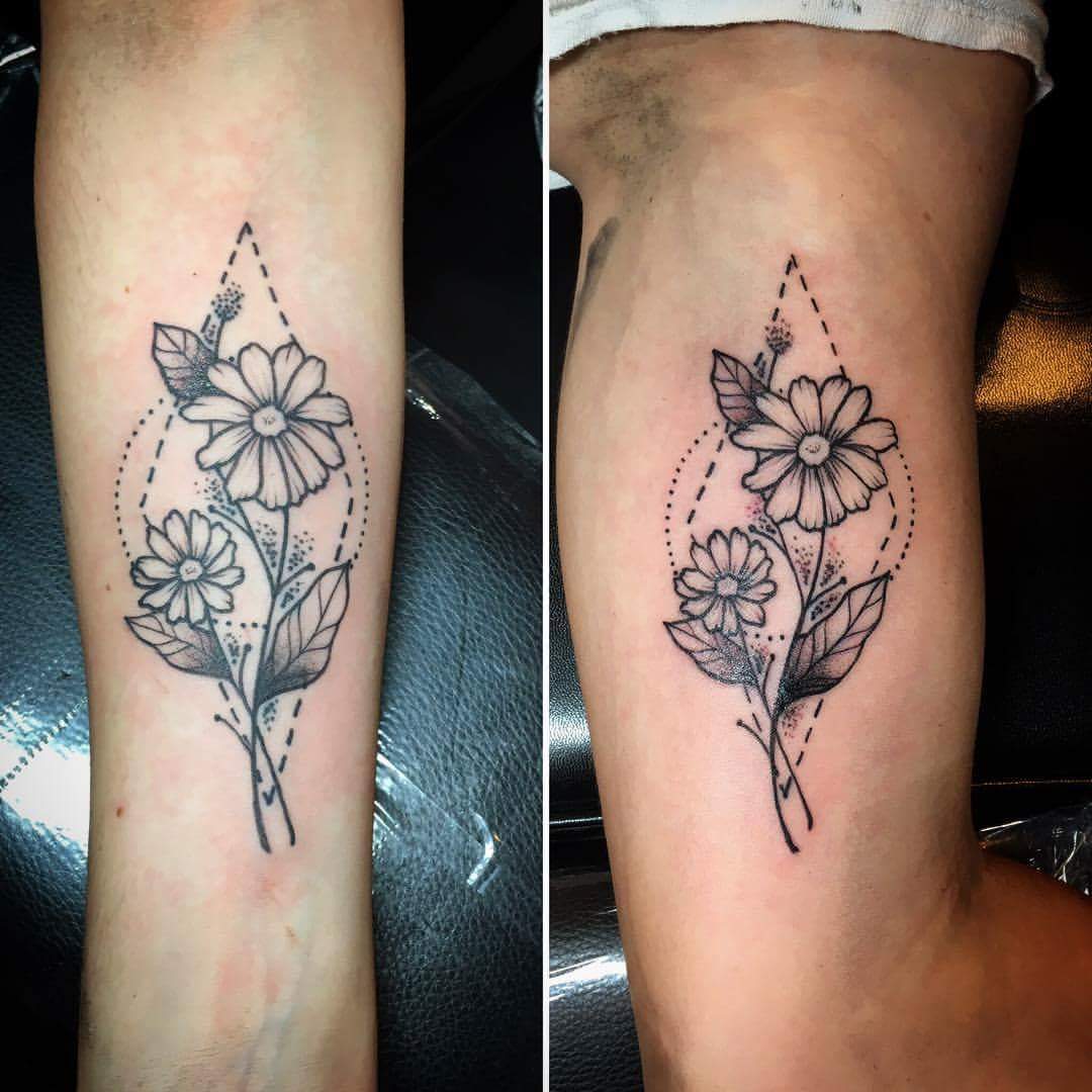 Beautiful Flower Design Sister Tattoo On Arm