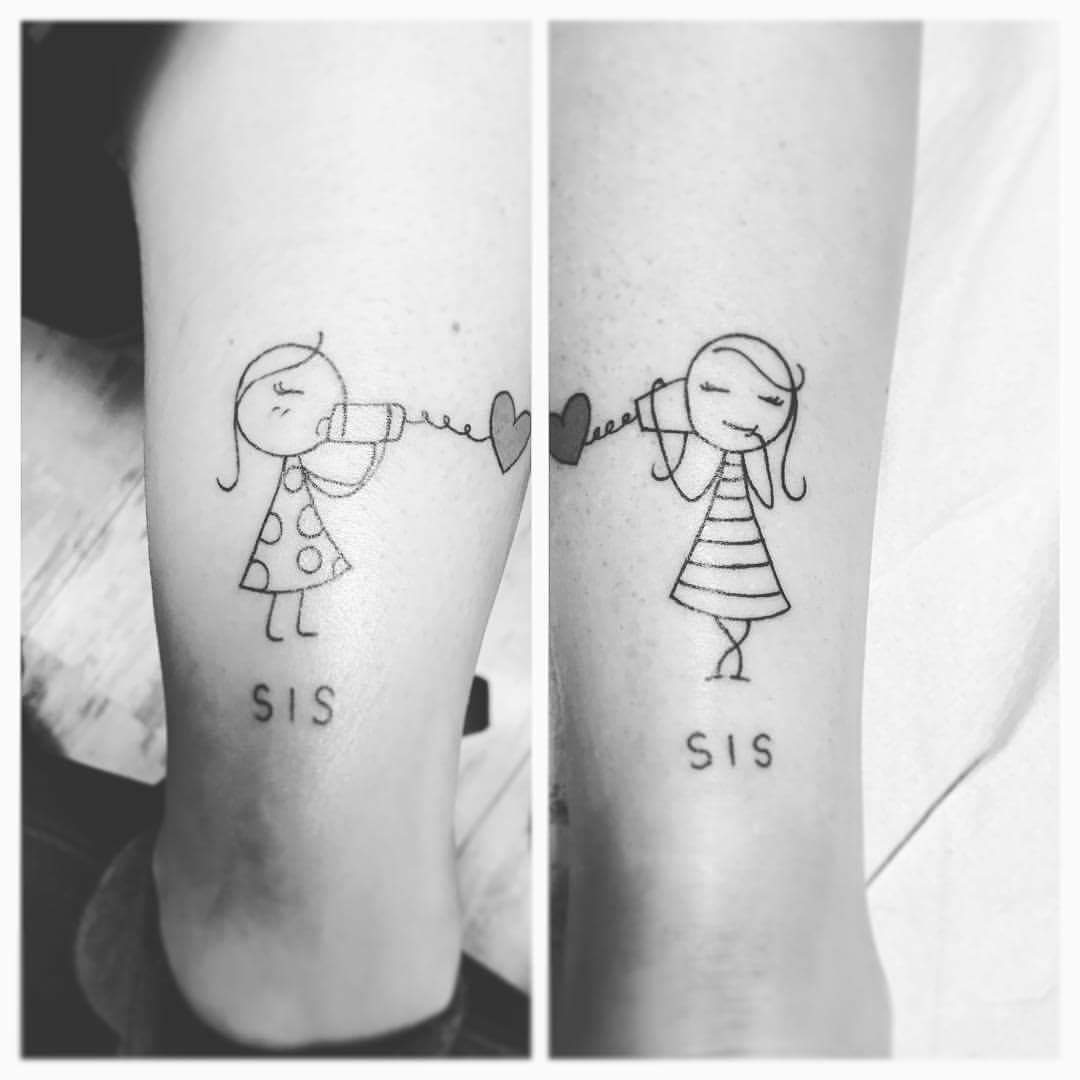 Black And White Sister Tattoo On Legs