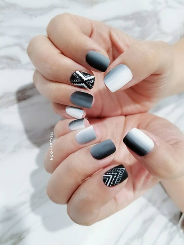 Charismatic black and gray geometric nails