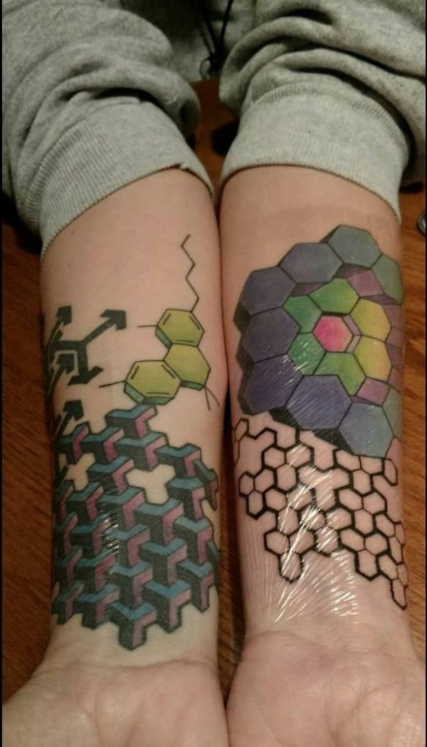 Chic Colorful Geometric Tattoos On Both Arm