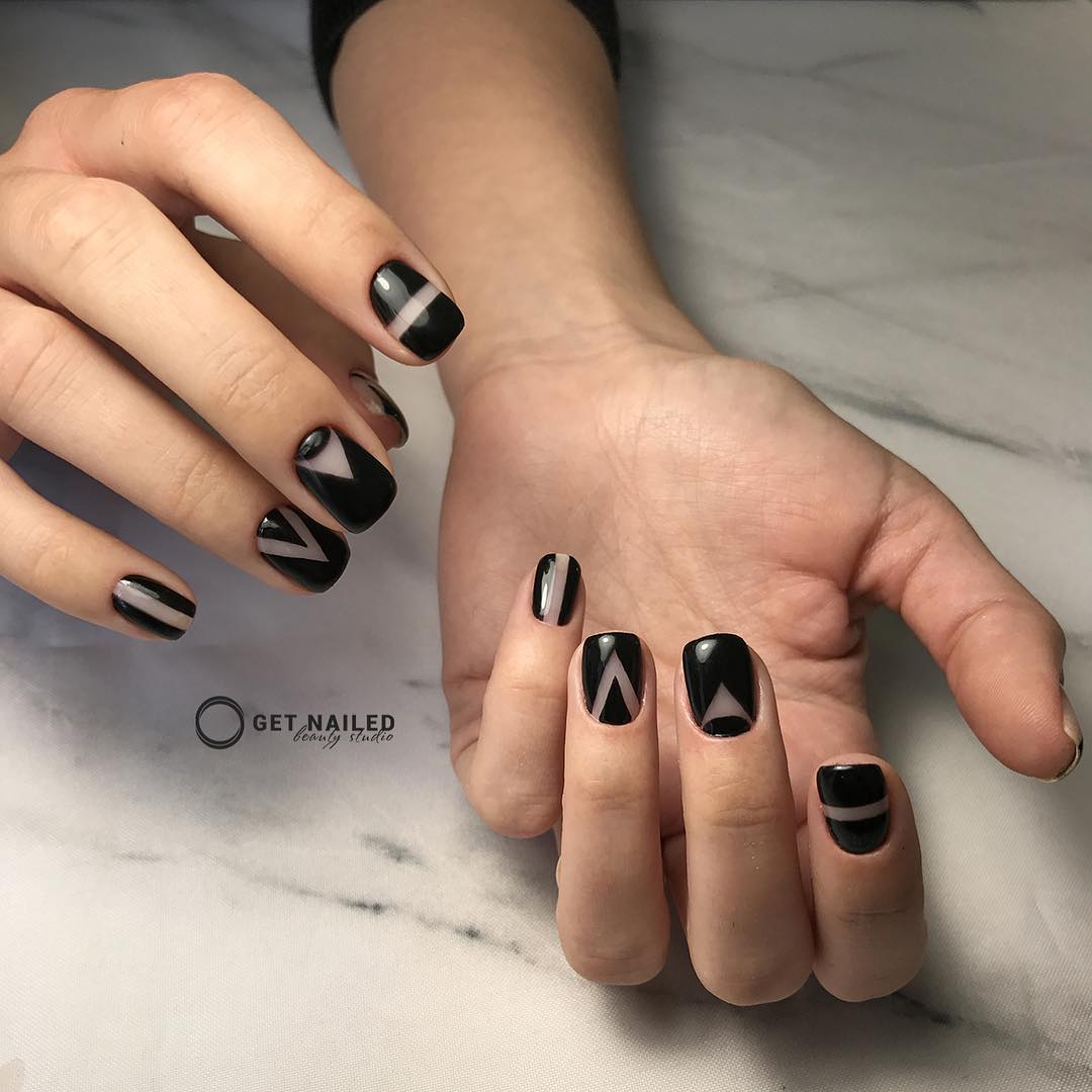Classic black negative space geometric nails