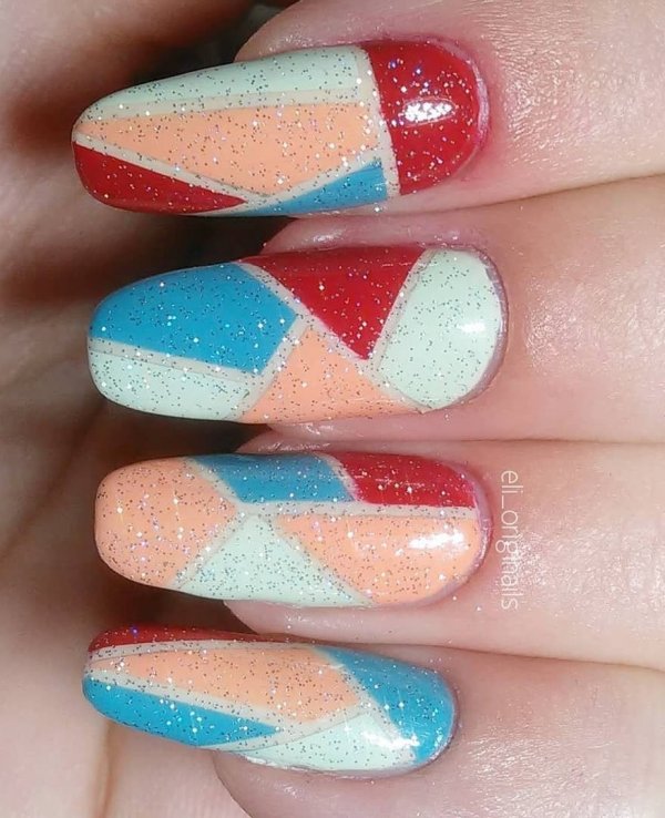 Colorful geometric long nails
